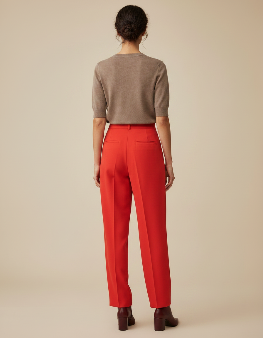 Pantalon À Pince Rouge Vif Taille Haute Fluide Élégant - Gabardine - vue 2