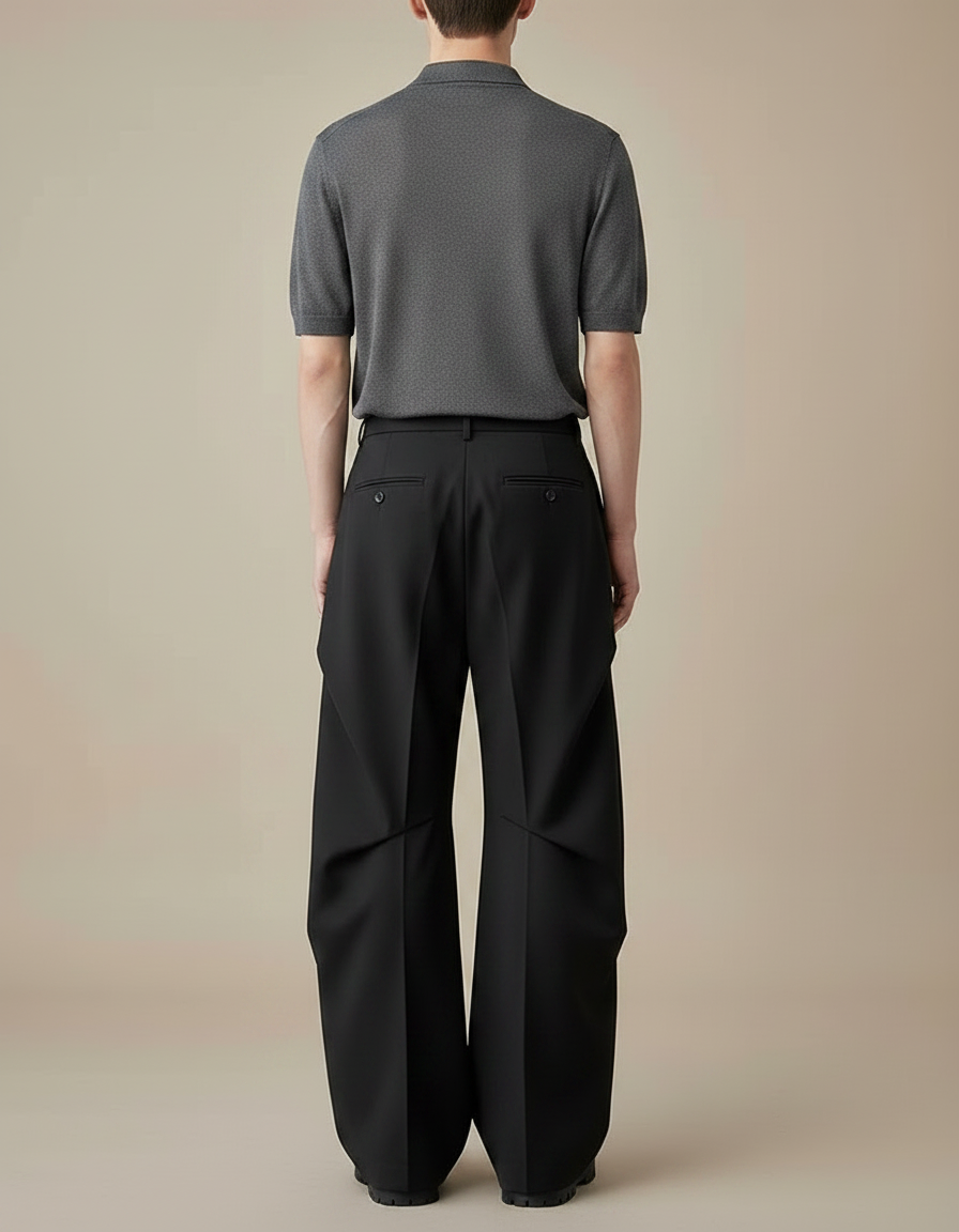 Pantalon Fluide À Pince - Noir Gabardine - vue 2