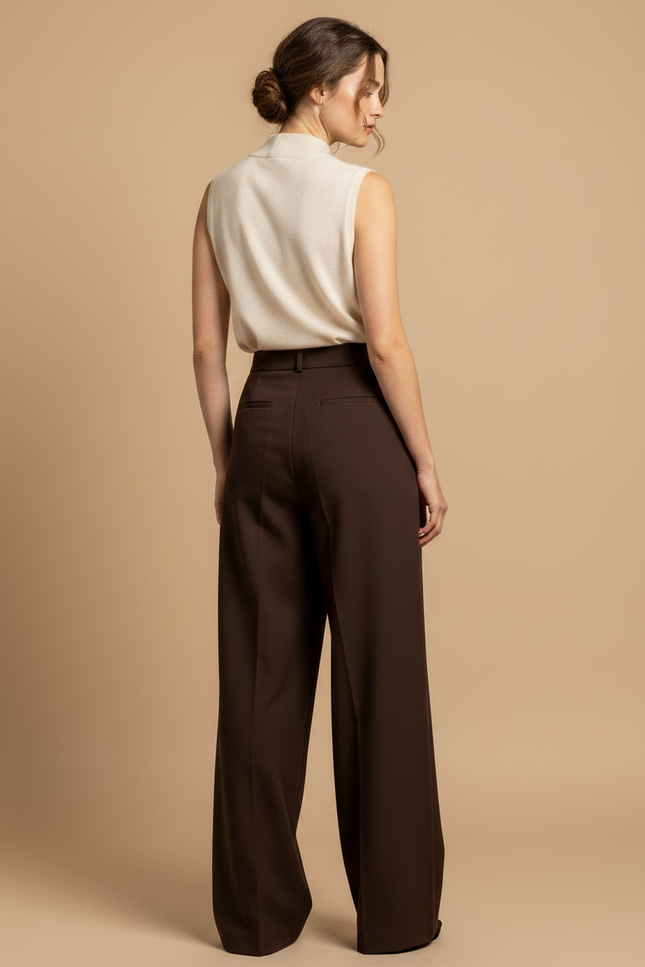 Pantalon Droit À Pince Femme - Marron Gabardine - vue 2