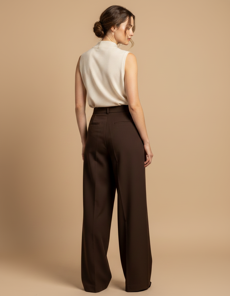 Pantalon Droit À Pince Femme - Marron Gabardine - vue 2