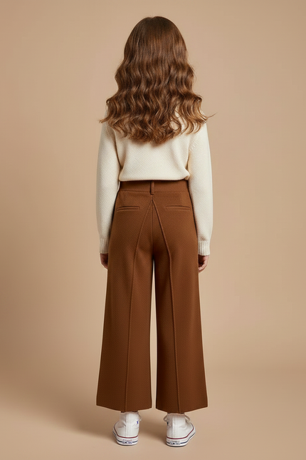 Pantalon À Pince Marron Large Texturé Enfant - Maille - vue 2