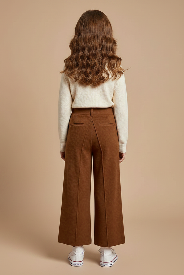 Pantalon À Pince Marron Large Texturé Enfant - Maille - vue 2