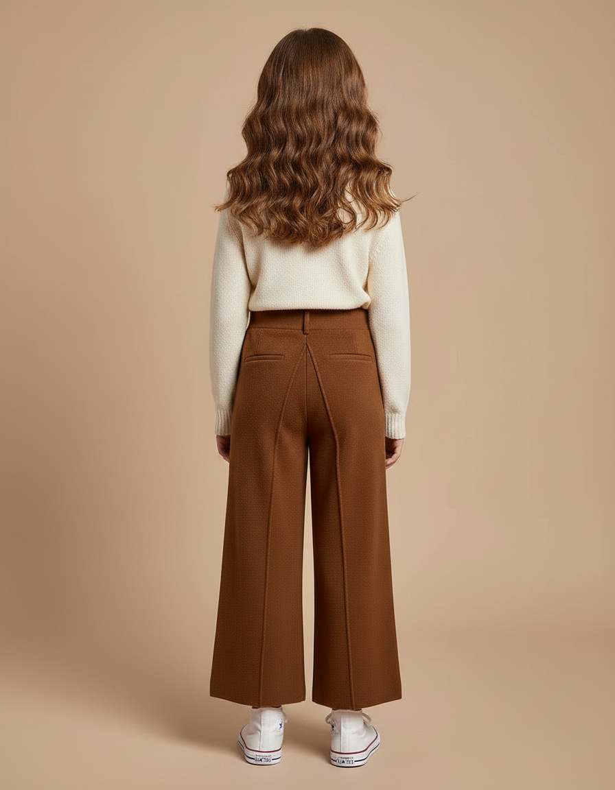 Pantalon À Pince Marron Large Texturé Enfant - Maille - vue 2