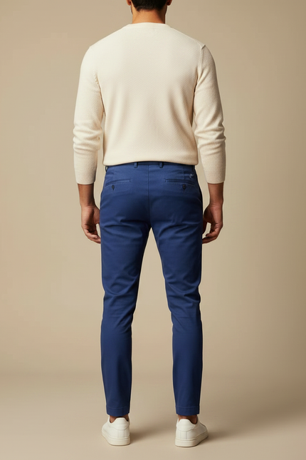Pantalon À Pince Bleu Coton Slim Élégant Homme - Gabardine - vue 2
