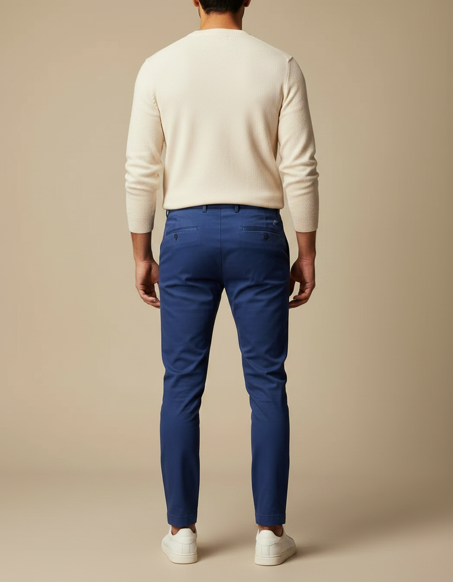 Pantalon À Pince Bleu Coton Slim Élégant Homme - Gabardine - vue 2