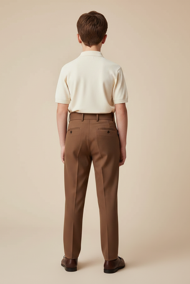Pantalon À Pince Marron Plissé Élégant Enfant - Gabardine - vue 2