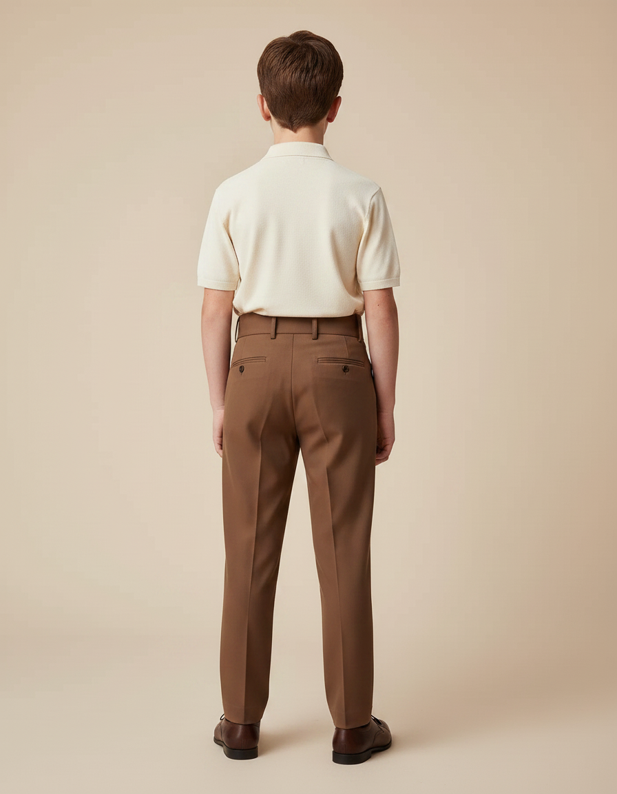 Pantalon À Pince Marron Plissé Élégant Enfant - Gabardine - vue 2