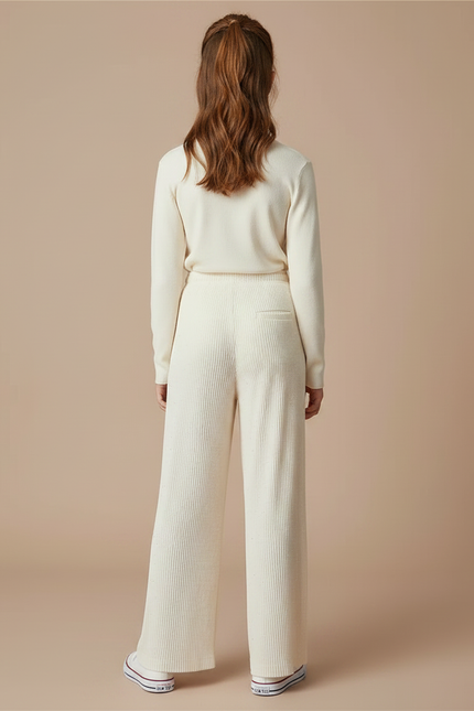 Pantalon À Pince Écru Plissé Ample Scintillant Enfant - Beige Maille - vue 2
