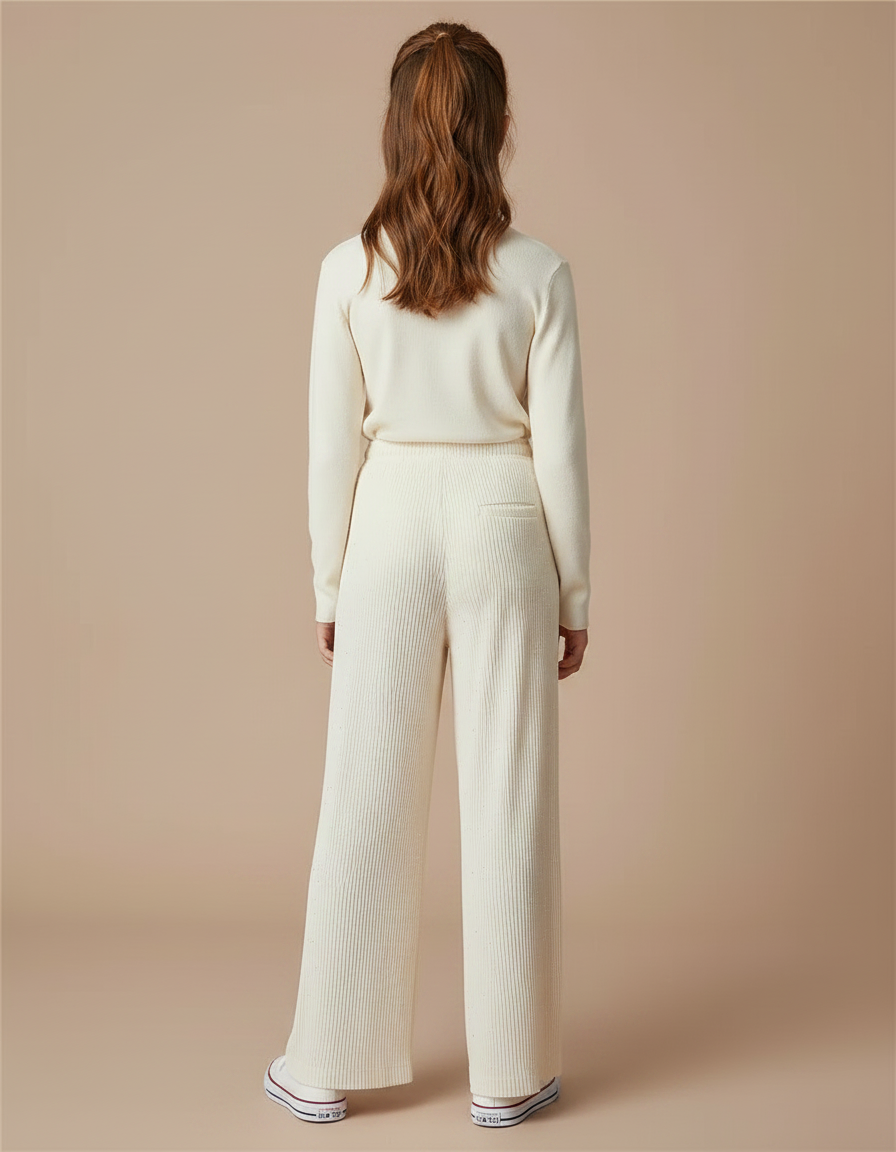 Pantalon À Pince Écru Plissé Ample Scintillant Enfant - Beige Maille - vue 2