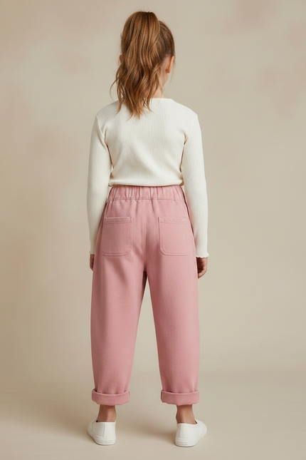 Pantalon À Pince Rose Brodé Ample Fille Coton - Molleton - vue 2