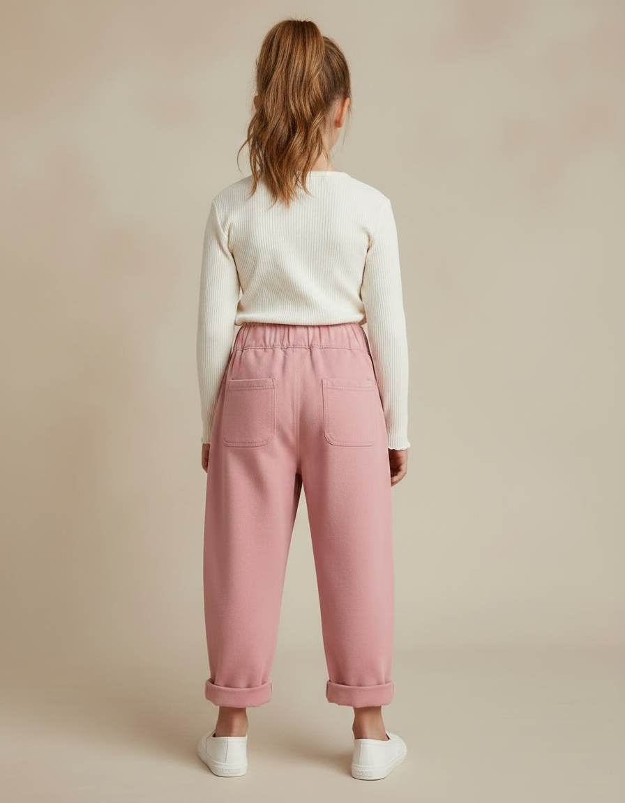 Pantalon À Pince Rose Brodé Ample Fille Coton - Molleton - vue 2