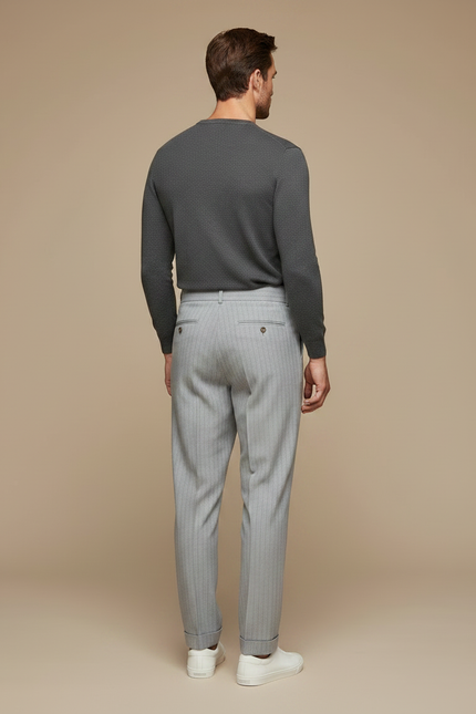 Pantalon À Pince Gris Clair Plissé Rayé Homme - Laine - vue 2