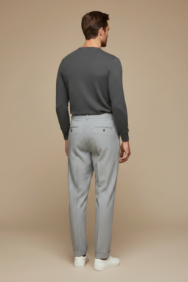 Pantalon À Pince Gris Clair Plissé Rayé Homme - Laine - vue 2