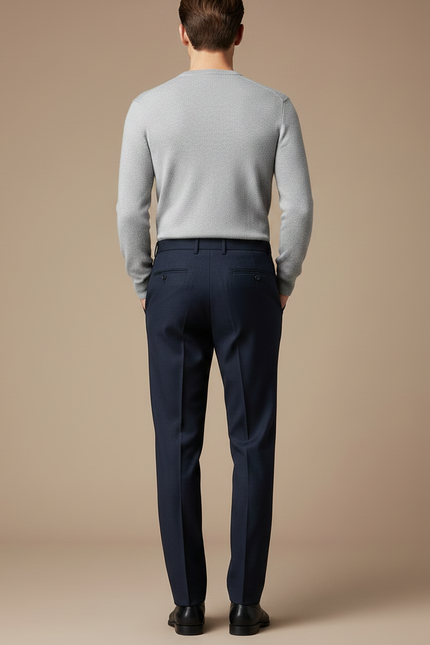 Pantalon À Pince Bleu Marine Plissé Laine Élégant Homme - vue 2