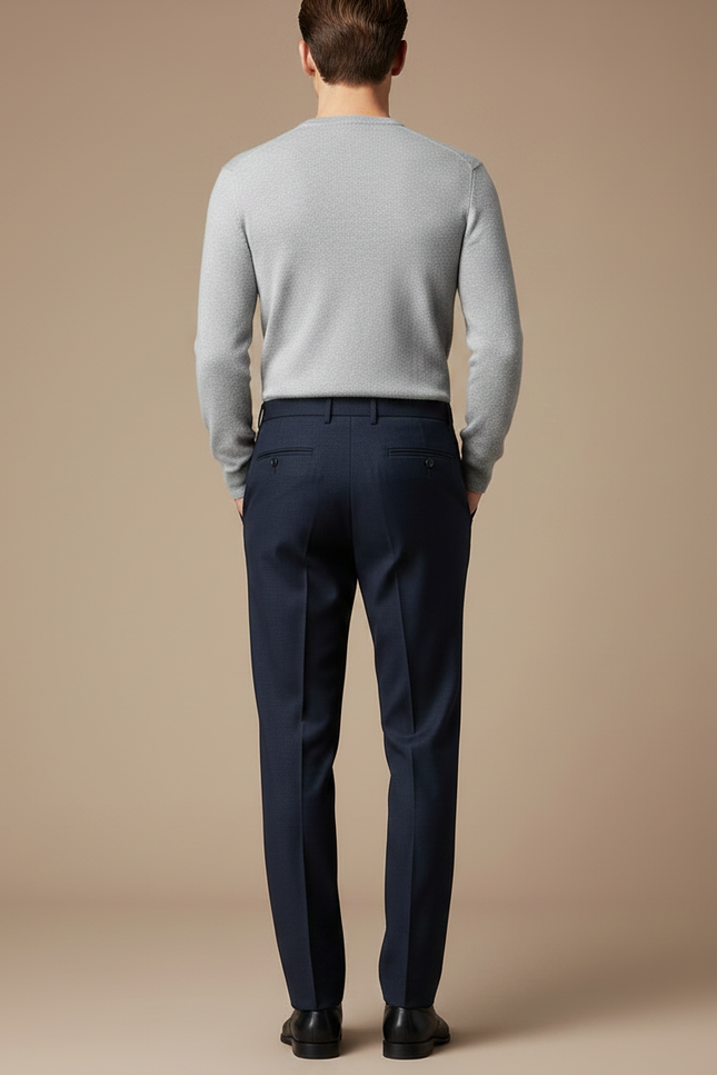 Pantalon À Pince Bleu Marine Plissé Laine Élégant Homme - vue 2