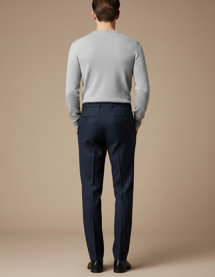 Pantalon À Pince Bleu Marine Plissé Laine Élégant Homme - vue 2