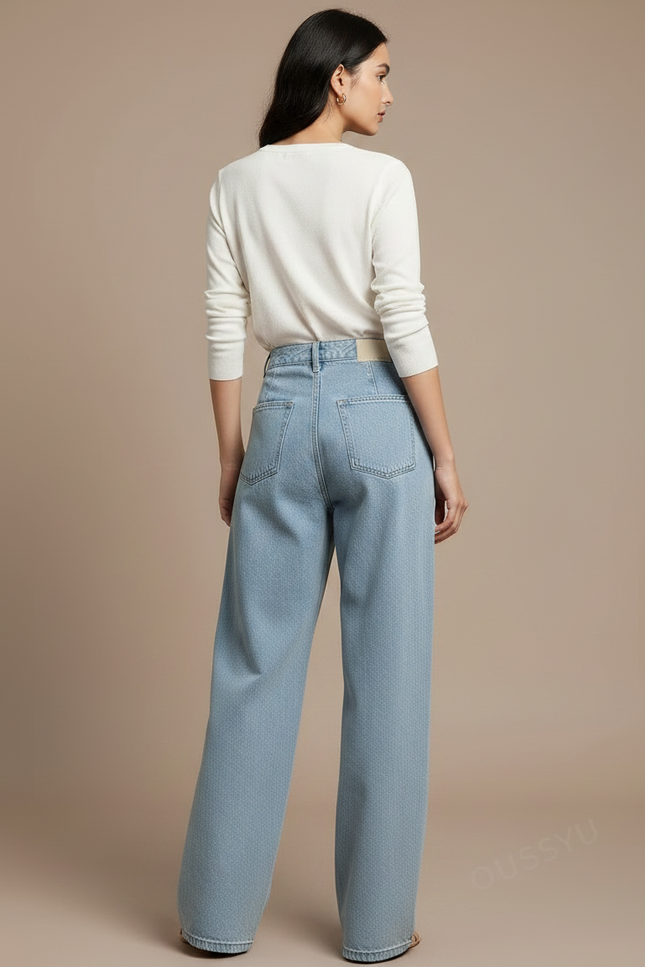 Pantalon À Pince Bleu Clair Large Décontracté Femme - Jean - vue 2