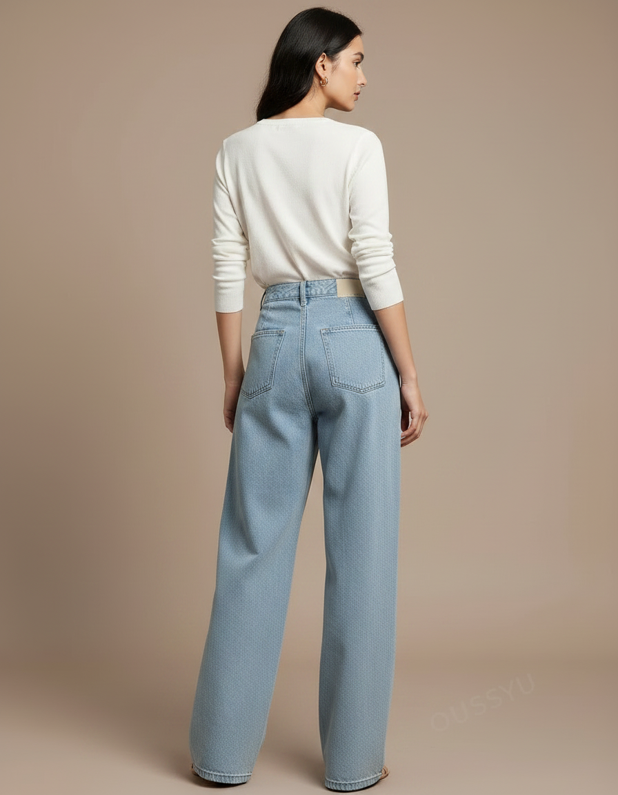Pantalon À Pince Bleu Clair Large Décontracté Femme - Jean - vue 2
