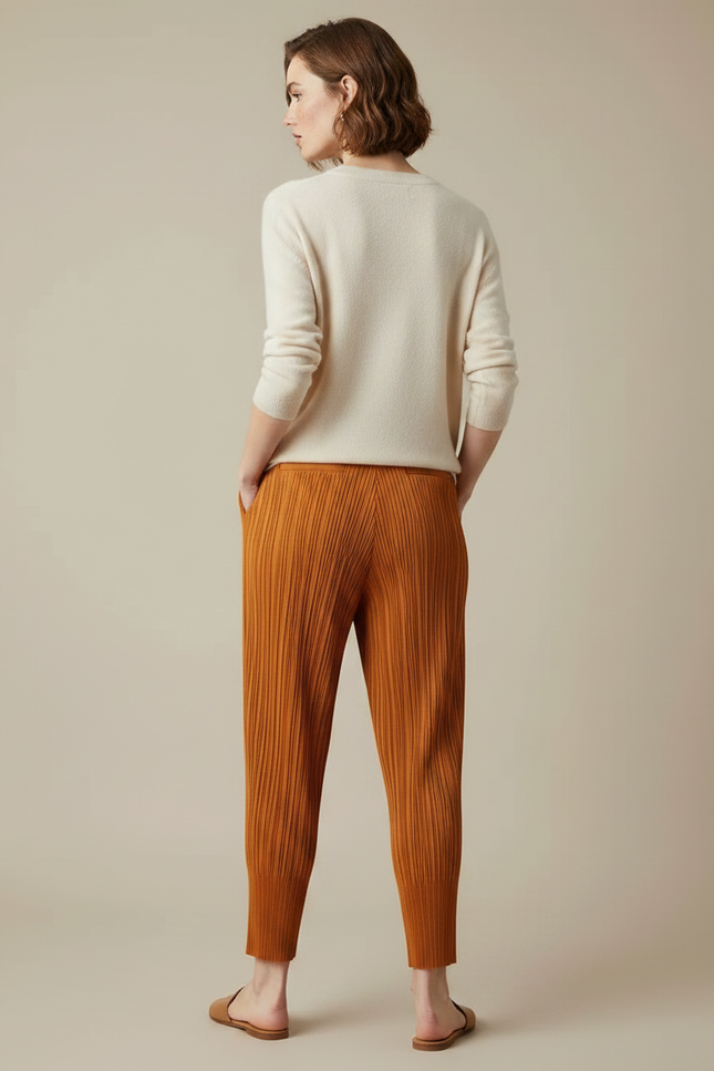 Pantalon À Pince Plissé Orange Ample Décontracté - Polyester - vue 2