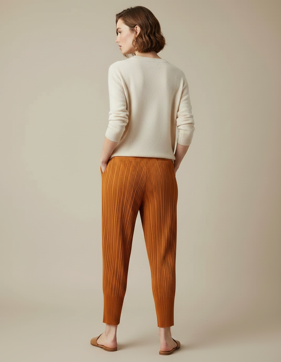 Pantalon À Pince Plissé Orange Ample Décontracté - Polyester - vue 2