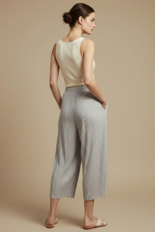 Pantalon À Pince Plissé Gris Fluide Confortable Femme - Polyester - vue 2