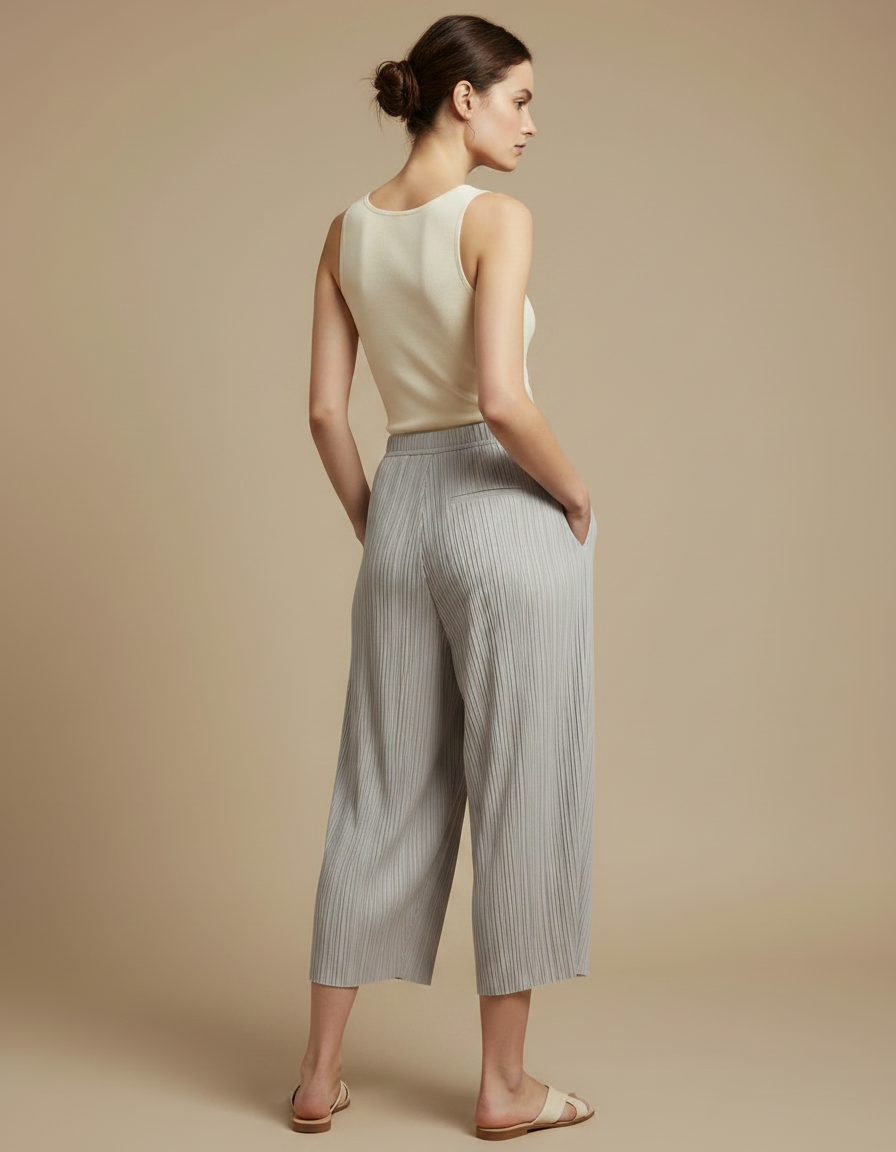 Pantalon À Pince Plissé Gris Fluide Confortable Femme - Polyester - vue 2