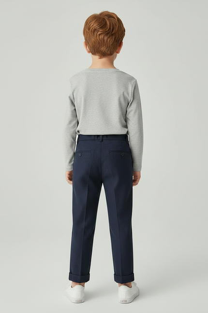 Pantalon À Pince Bleu Marine Plissé Enfant Décontracté - Laine - vue 2