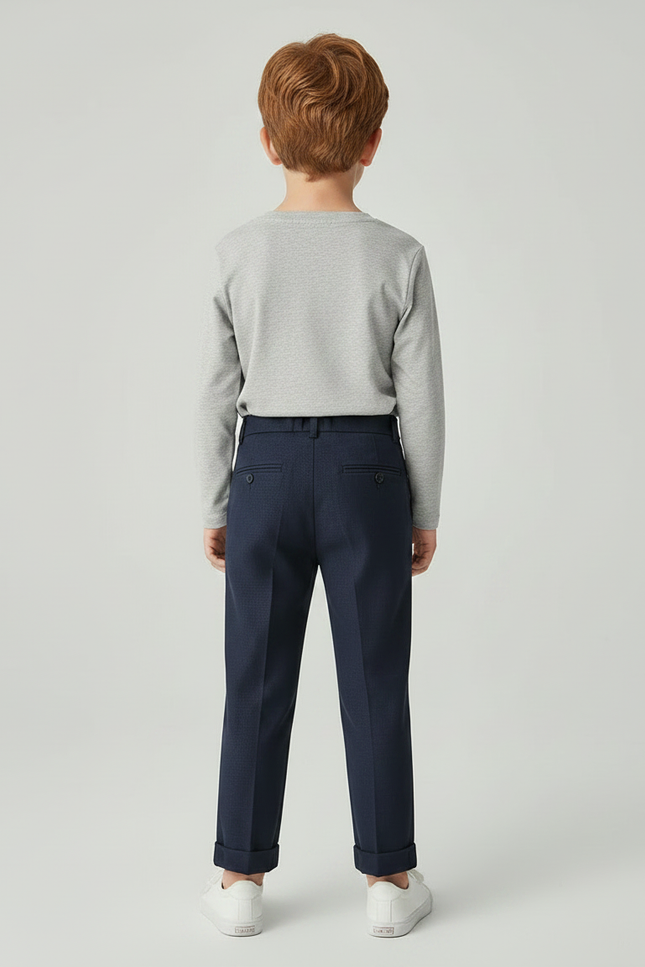Pantalon À Pince Bleu Marine Plissé Enfant Décontracté - Laine - vue 2