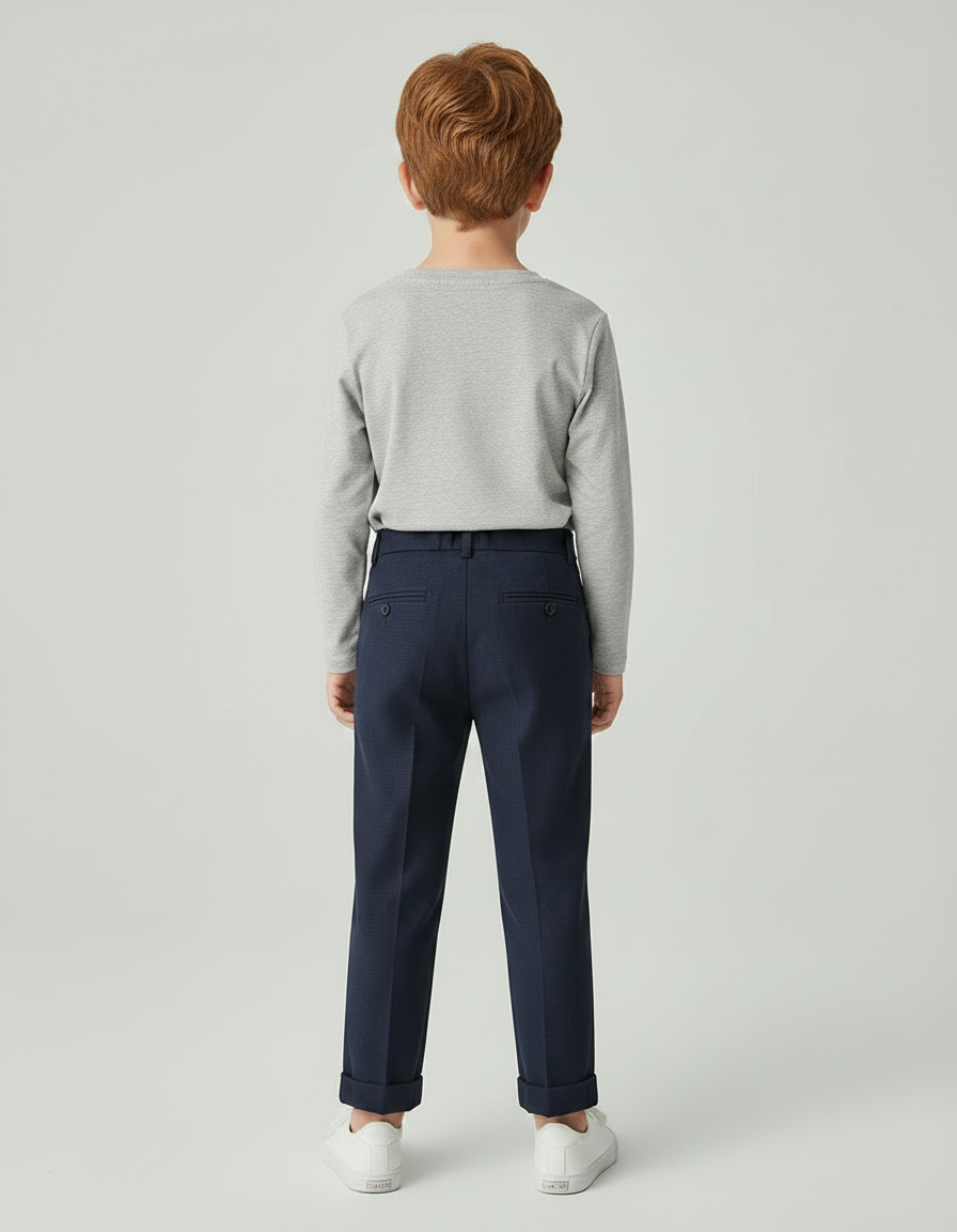 Pantalon À Pince Bleu Marine Plissé Enfant Décontracté - Laine - vue 2