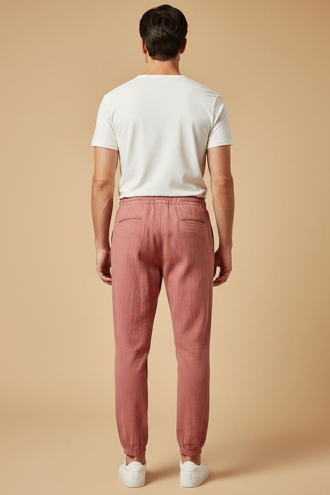 Pantalon À Pince Rose Corail Lin Léger Décontracté - vue 2