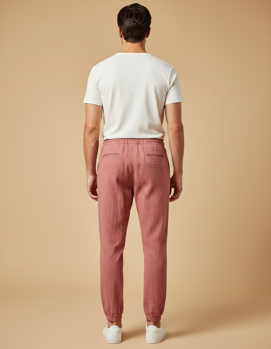 Pantalon À Pince Rose Corail Lin Léger Décontracté - vue 2