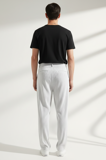 Pantalon À Pince Blanc Plissé Fluide Droit Été - Polyester - vue 2