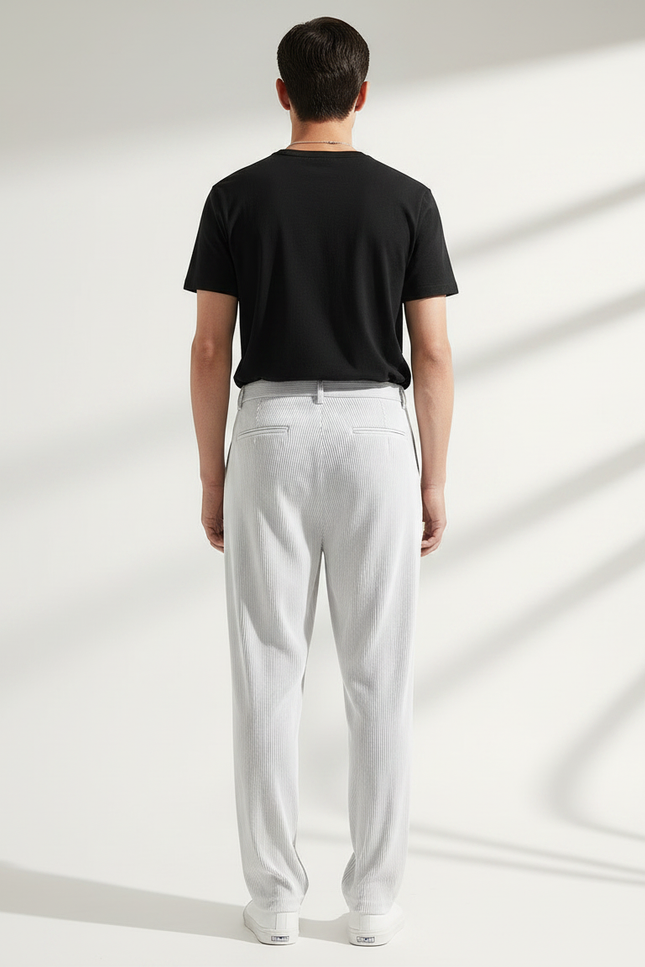 Pantalon À Pince Blanc Plissé Fluide Droit Été - Polyester - vue 2