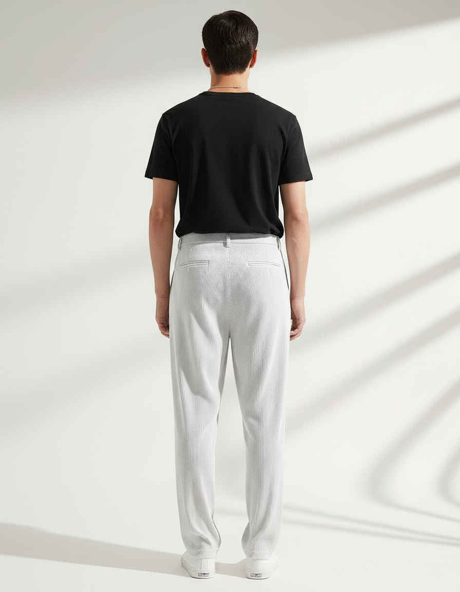 Pantalon À Pince Blanc Plissé Fluide Droit Été - Polyester - vue 2