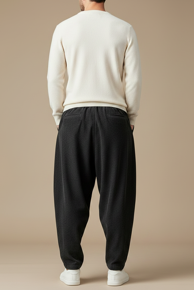 Pantalon À Pince Velours Côtelé Noir Ample Harem Homme - Cordé - vue 2
