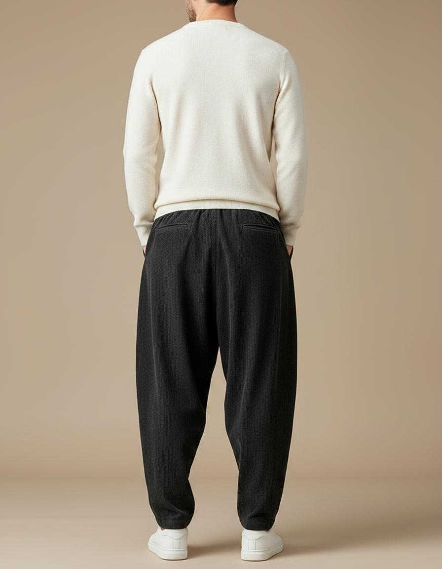 Pantalon À Pince Velours Côtelé Noir Ample Harem Homme - Cordé - vue 2