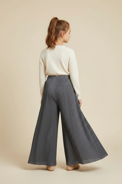 Pantalon À Pince Plissé Gris Ample Fluide - Polyester - vue 2