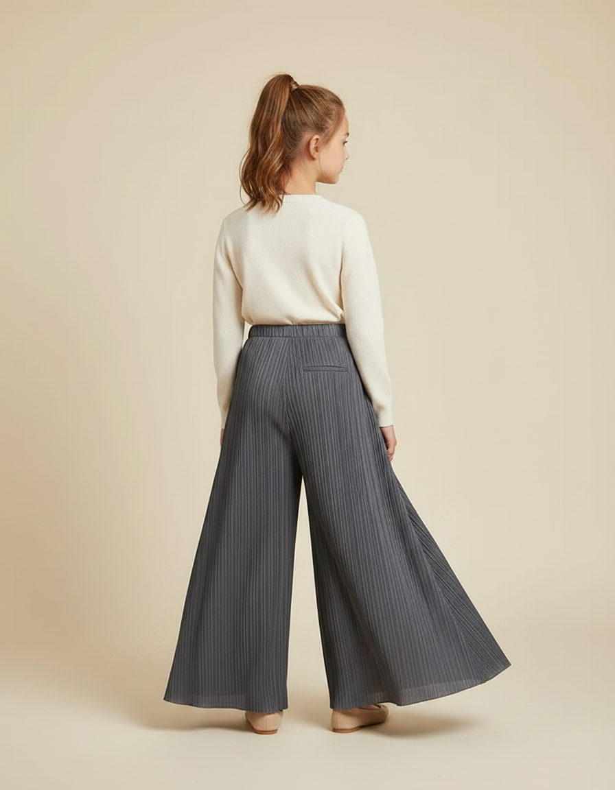 Pantalon À Pince Plissé Gris Ample Fluide - Polyester - vue 2