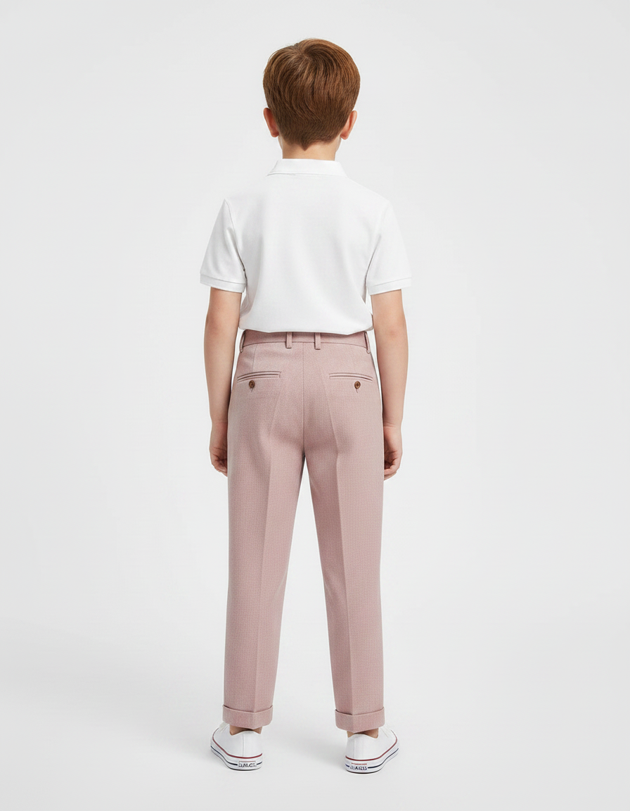 Pantalon À Pince Rose Plissé Droit Garçon Élégant - Gabardine - vue 2