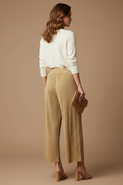 Pantalon À Pince Plissé Beige Ample Fluide Élégant - Polyester - vue 2