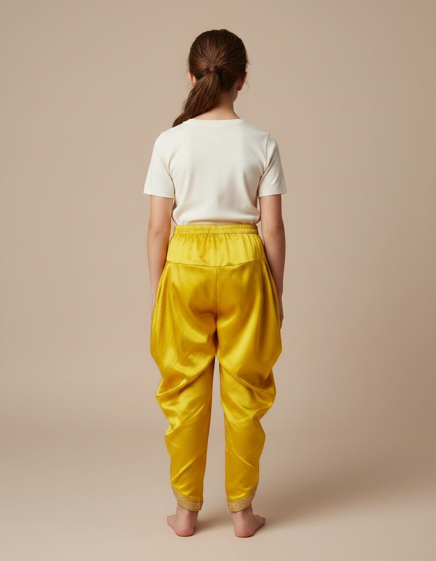 Pantalon À Pince Jaune Satiné Ample Plissé Doré Enfant - vue 2