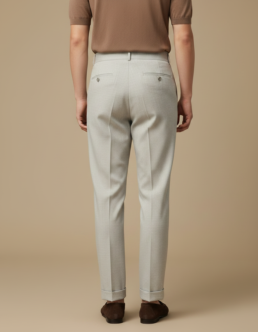 Pantalon À Pince Gris Clair Plissé Ajustable Élégant Décontracté - Gabardine - vue 2