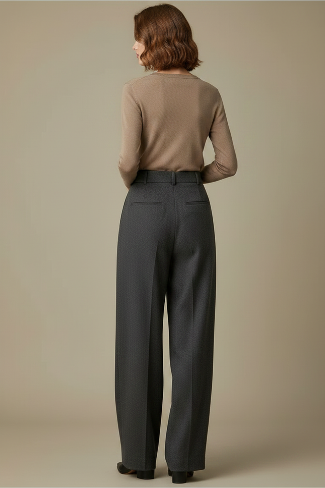 Pantalon À Pince Gris Foncé Laine Plissé Large Femme - vue 2