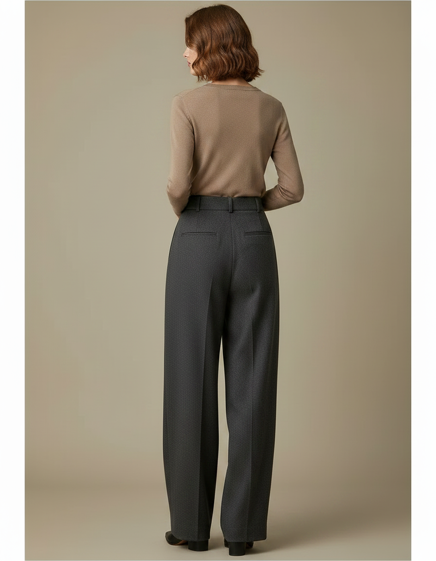 Pantalon À Pince Gris Foncé Laine Plissé Large Femme - vue 2