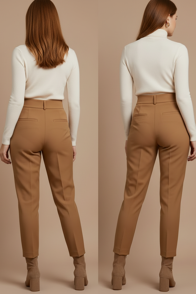 Pantalon À Pince Femme Slim - Camel Gabardine - vue 2