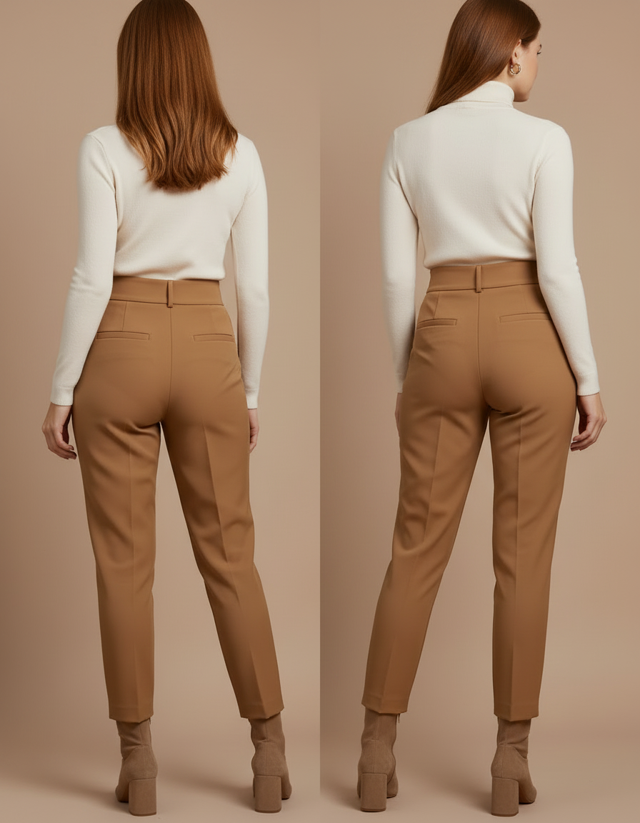 Pantalon À Pince Femme Slim - Camel Gabardine - vue 2
