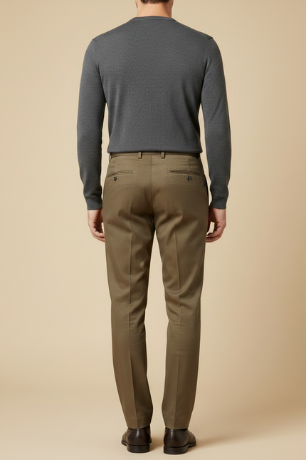 Pantalon À Pince Kaki Plissé Droit Élégant Coton Décontracté - Gabardine - vue 2