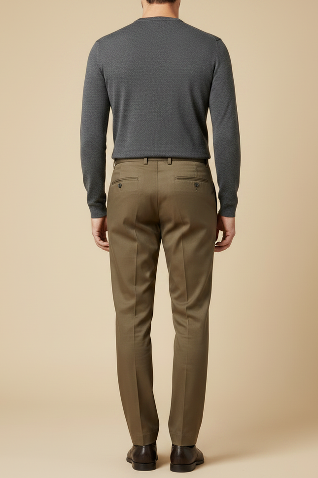 Pantalon À Pince Kaki Plissé Droit Élégant Coton Décontracté - Gabardine - vue 2