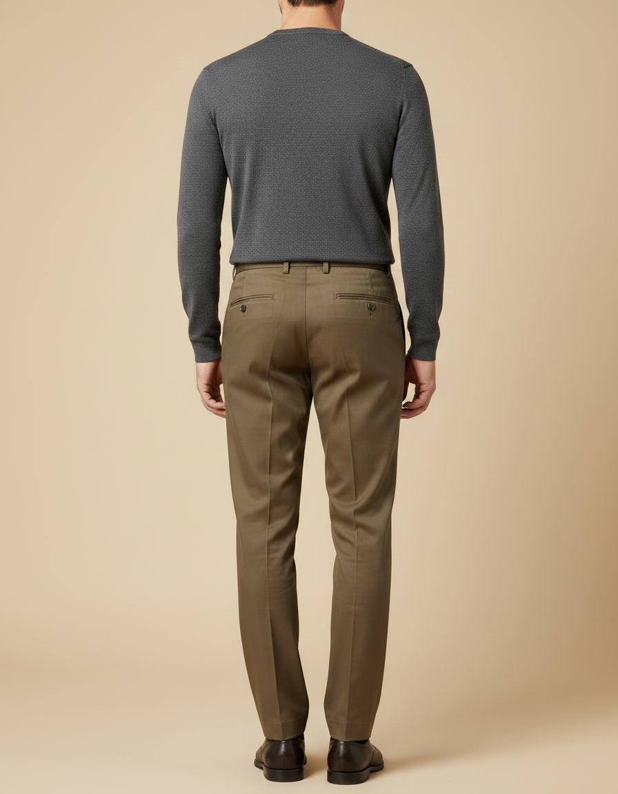 Pantalon À Pince Kaki Plissé Droit Élégant Coton Décontracté - Gabardine - vue 2