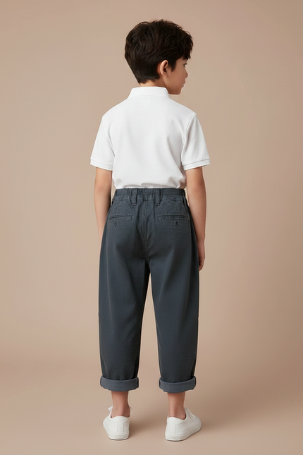 Pantalon À Pince Gris Ample Plissé Décontracté Enfant Garçon - Gabardine - vue 2